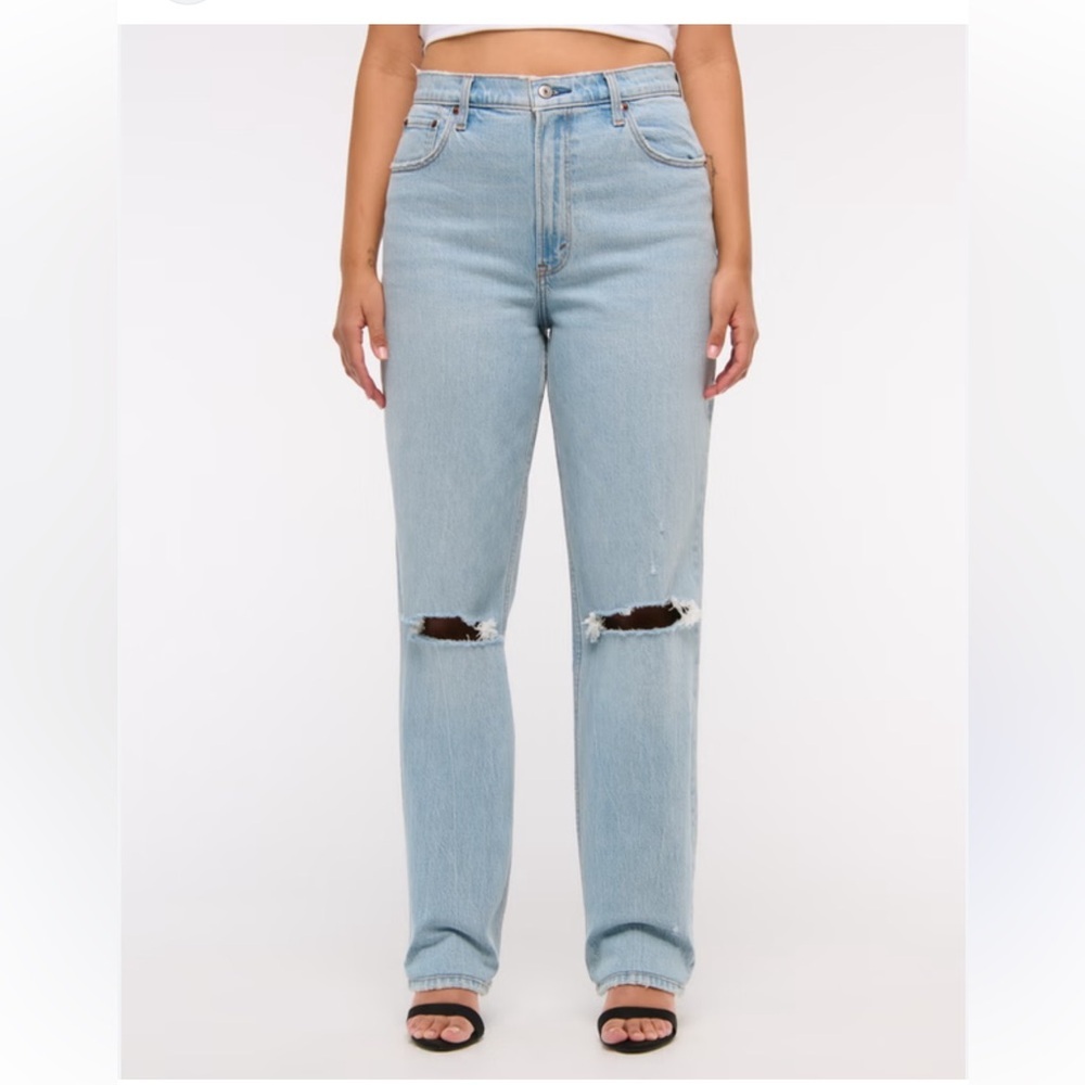 Abercrombie & Fitch The 90s Straight Ultra High Rise Jeans Light Destroy 28 Reg